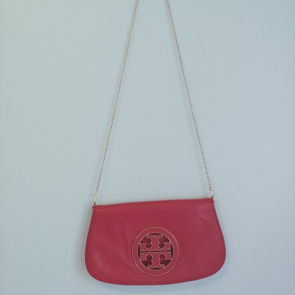 11x6 Tory Burch Orange Leather Amanda Logo Crossbody Bag REPLACED CHAIN STRAP - Picture 2 of 13